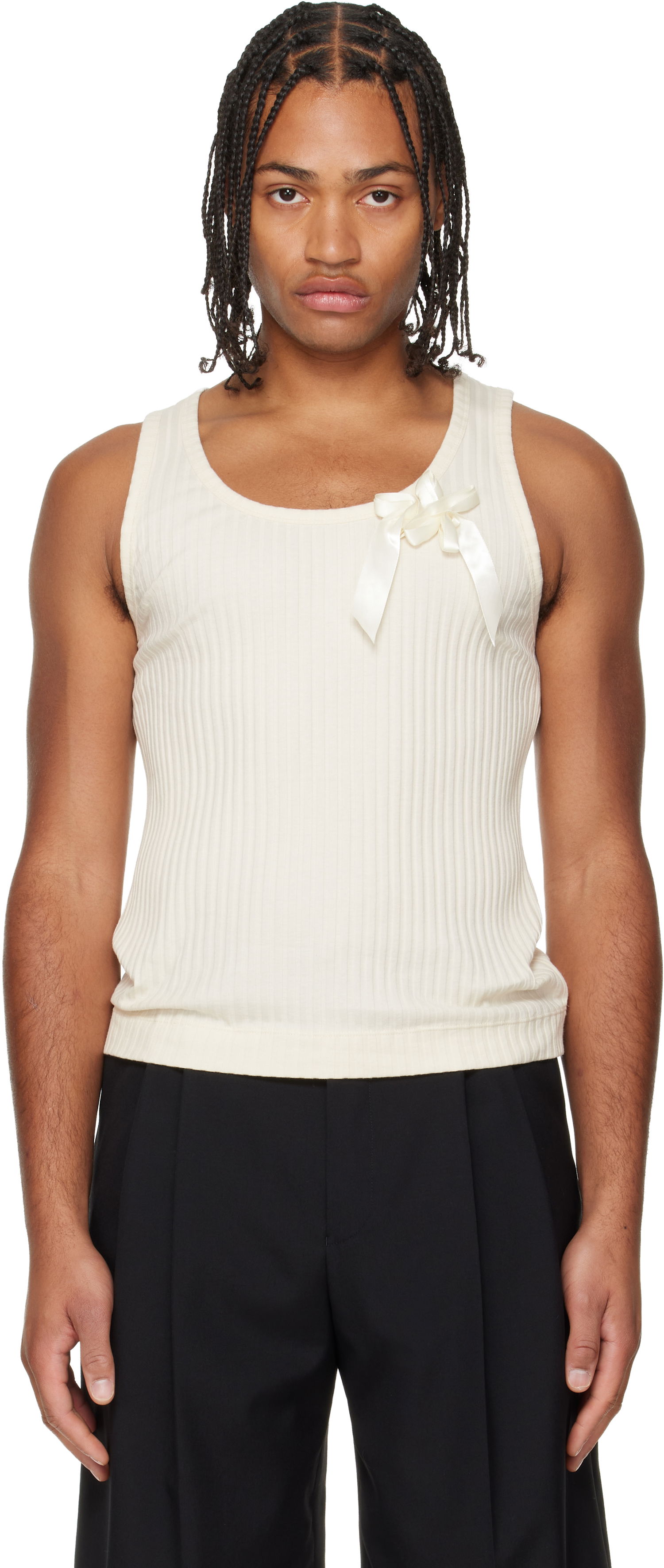Tanktop Simone Rocha Ribbed Ribbon Daisy Tank Top Hvid | 5377 1230, 0