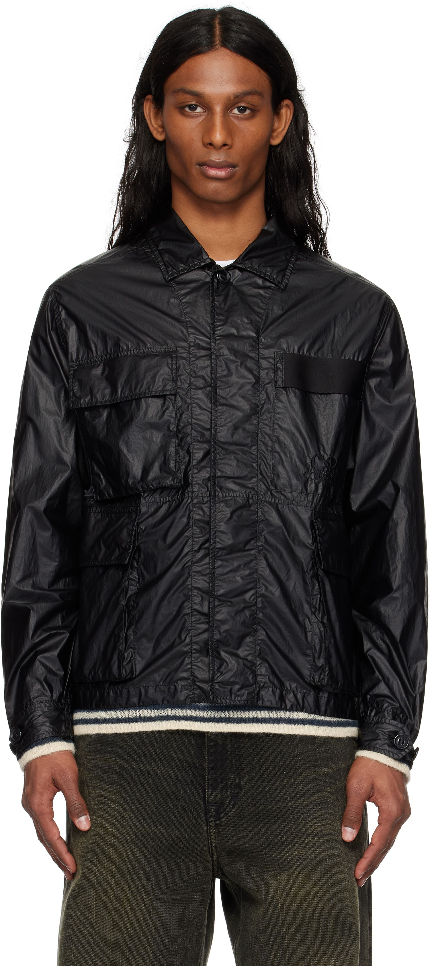 Vindjakke C.P. Company CS II Logo Overshirt Jacket Sort | 18CMOS080A-110030G, 0