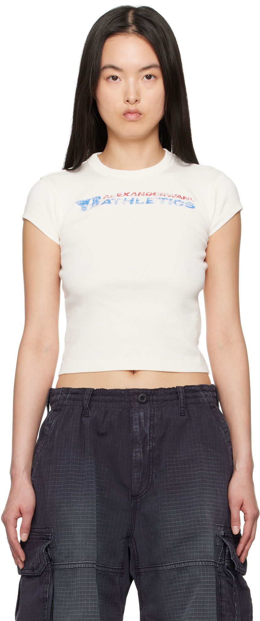 Crop top Alexander Wang Alexander Wang.t Distressed Logo T-Shirt Hvid | 4CC2251824