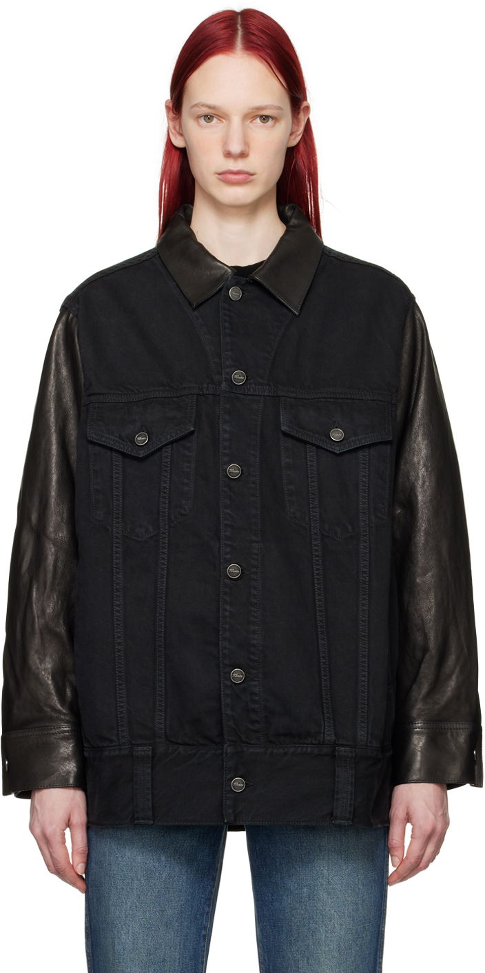 Jakke Khaite Black 'The Grizzo' Denim & Leather Jacket Sort | 1136913091, 0