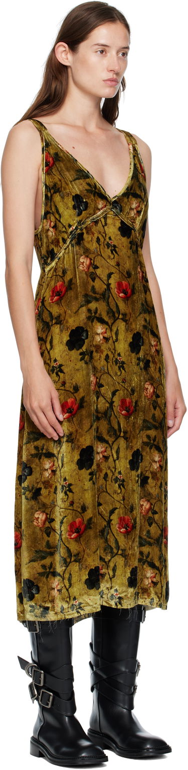 Kjole R13 R13 Grunge Floral-Print Velvet Slip Midi Dress Grøn | R13WR477-R595A, 1