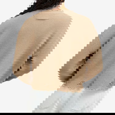 Sweater Maison Margiela MM6 Maison Margiela Women's Distressed Knit Crewneck Sweater, Size Large Beige | S52HL0036M13089119, 3