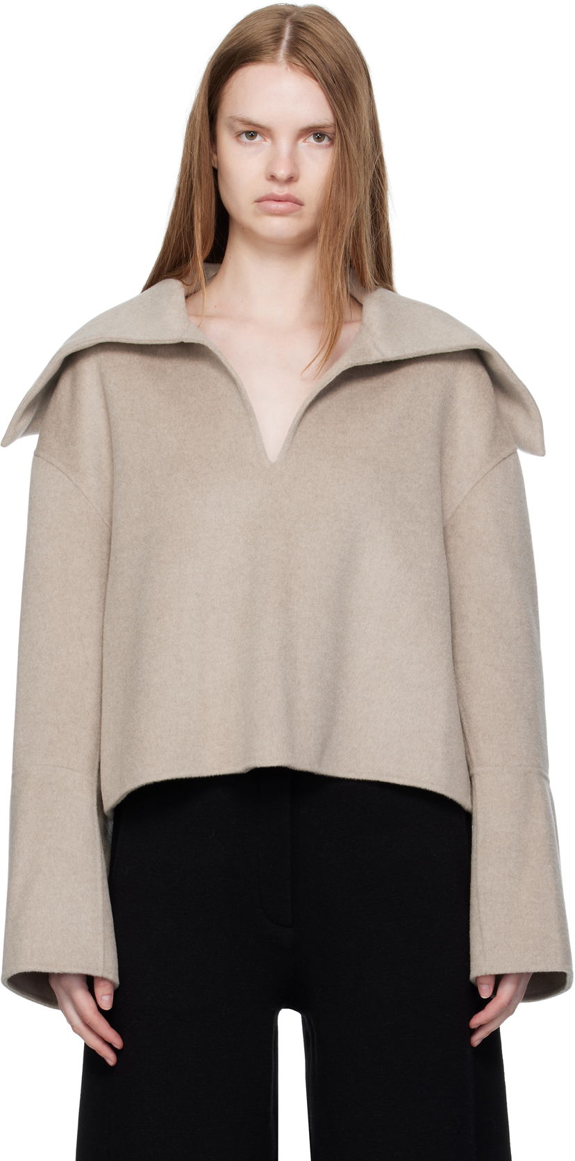 Sweater Nanushka Nanushka Maxe Cropped Wool Sweater Beige | NW25PFJK12992