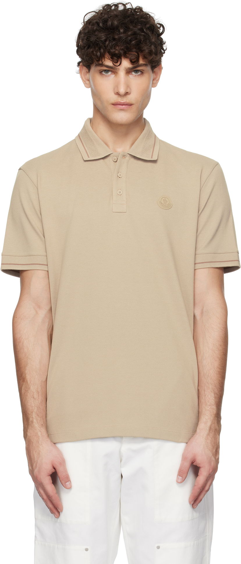 Polo skjorte Moncler Cotton Polo Shirt With Logo Patch Beige | K10918A0000889A16