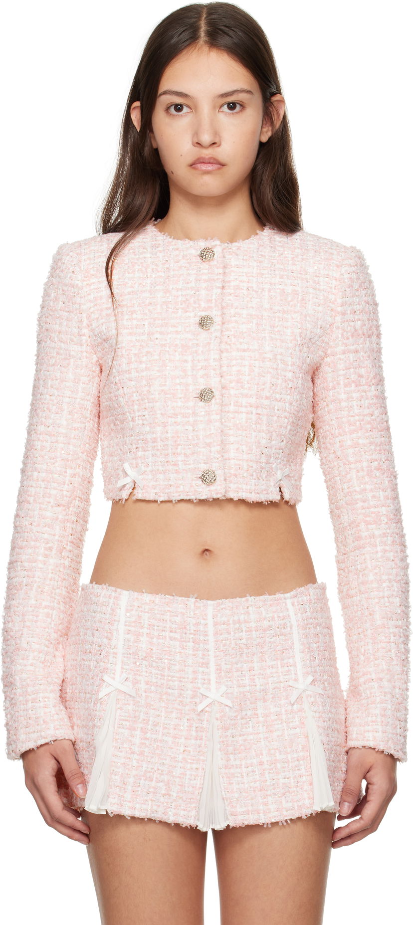 Jakke GUIZIO Guizio Colette Cropped Tweed Jacket Lyserød | H24702W114