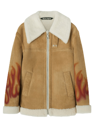 Jakke Palm Angels Burning Sherling Jacket Beige | PMJA012F22LEA0011725