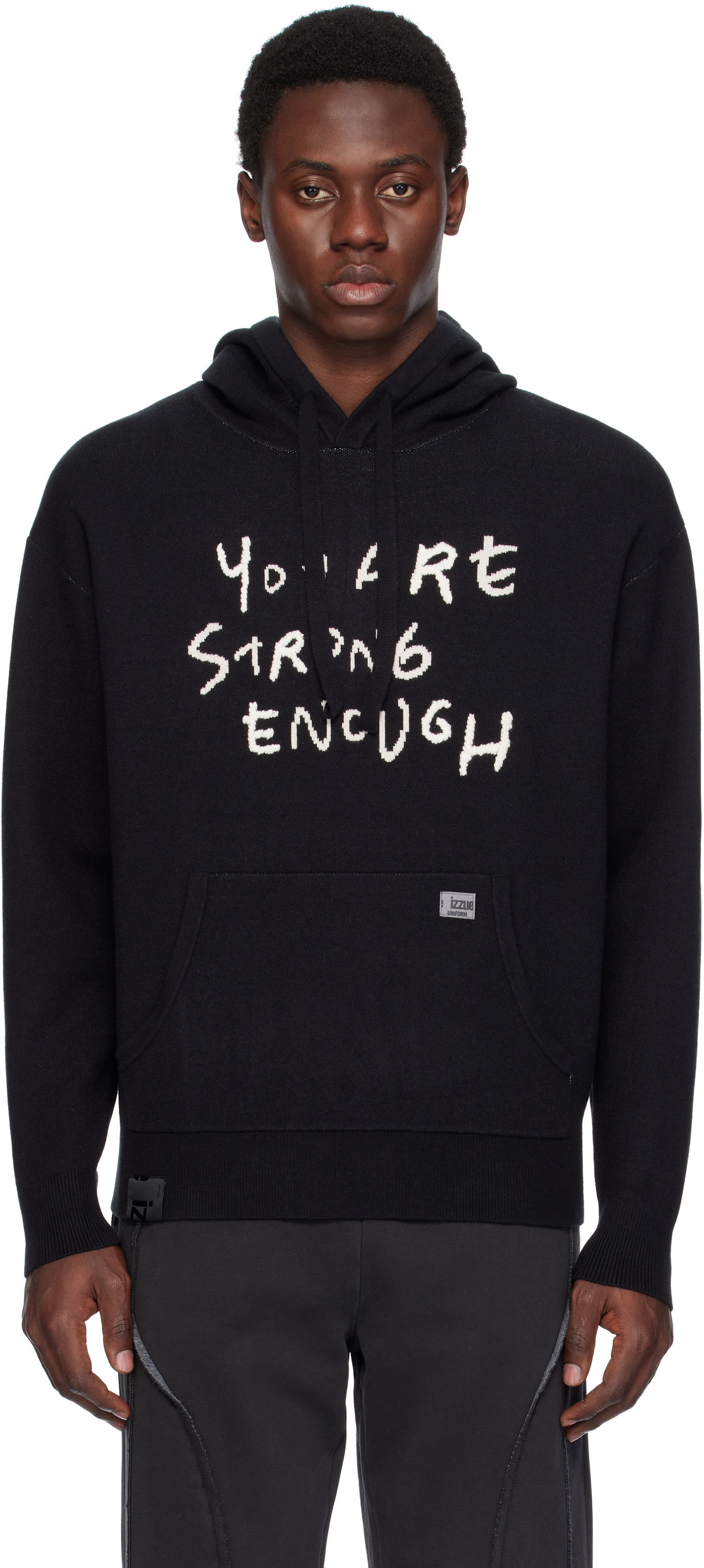 Sweatshirt izzue Slogan Knit Hoodie Sort | IZXKNN4127W4NBKX, 0