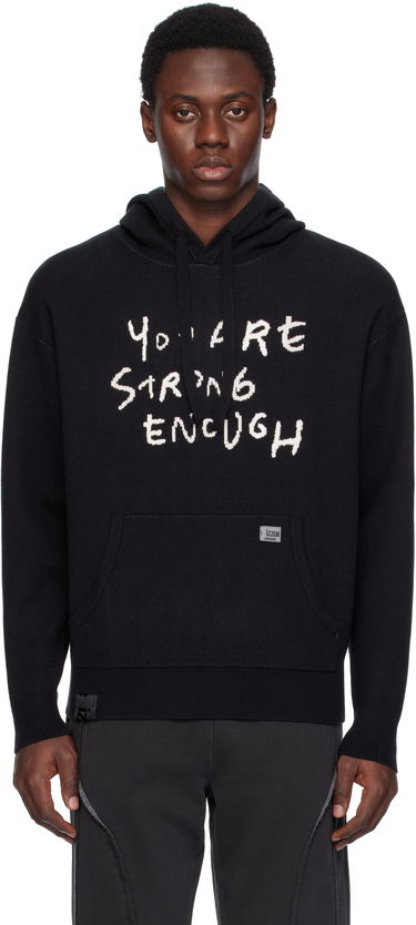 Sweatshirt izzue Slogan Knit Hoodie Sort | IZXKNN4127W4NBKX, 0