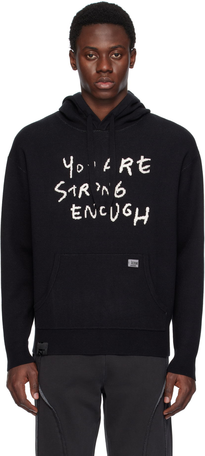 Sweatshirt izzue Slogan Knit Hoodie Sort | IZXKNN4127W4NBKX
