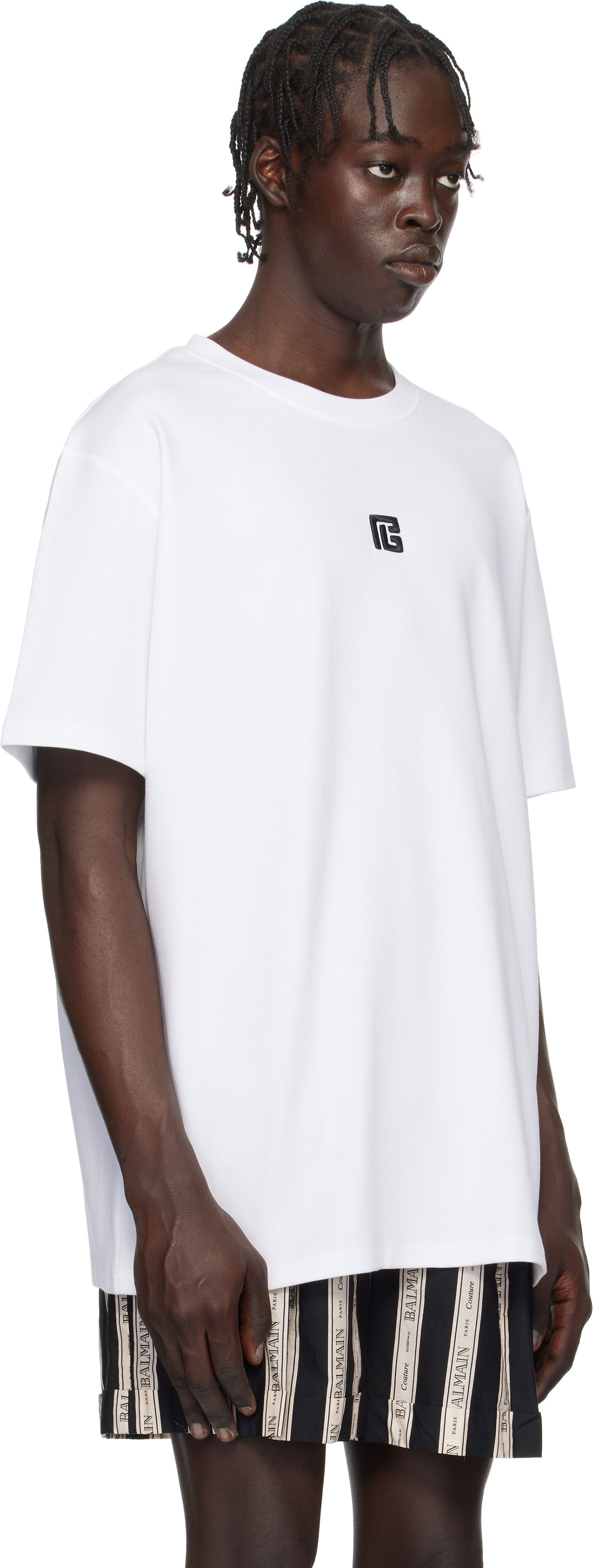 T-shirt Balmain 'PB' Embroidered T-Shirt Hvid | EH1EG010BC87, 1