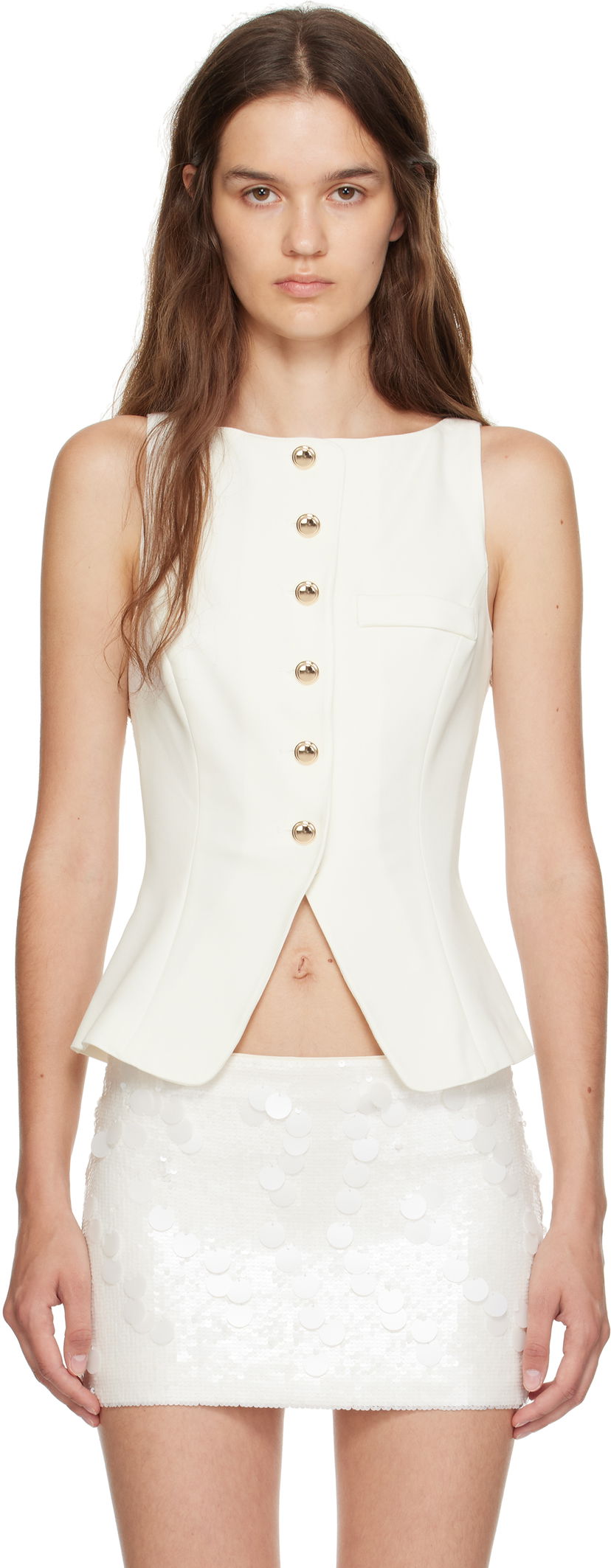 Vest GUIZIO Guizio Troyes Sleeveless Peplum Top Hvid | P25107W142