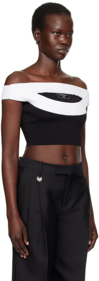 Sweater Balmain Balmain Two-Tone Knit Cropped Top Sort | EF1AA375KH82, 1