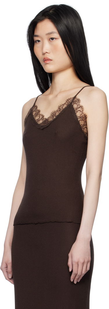 Kjole The Row The Row Ikee Lace-Trim Ribbed Knit Camisole Dress Brun | 8426-Y136, 3