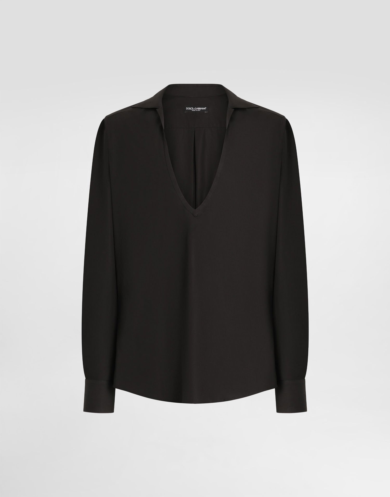 Skjorte Dolce & Gabbana Dolce & Gabbana Long-Sleeved V-Neck Cotton Poplin Shirt Sort | G5NC6TFUEAJN0000, 0