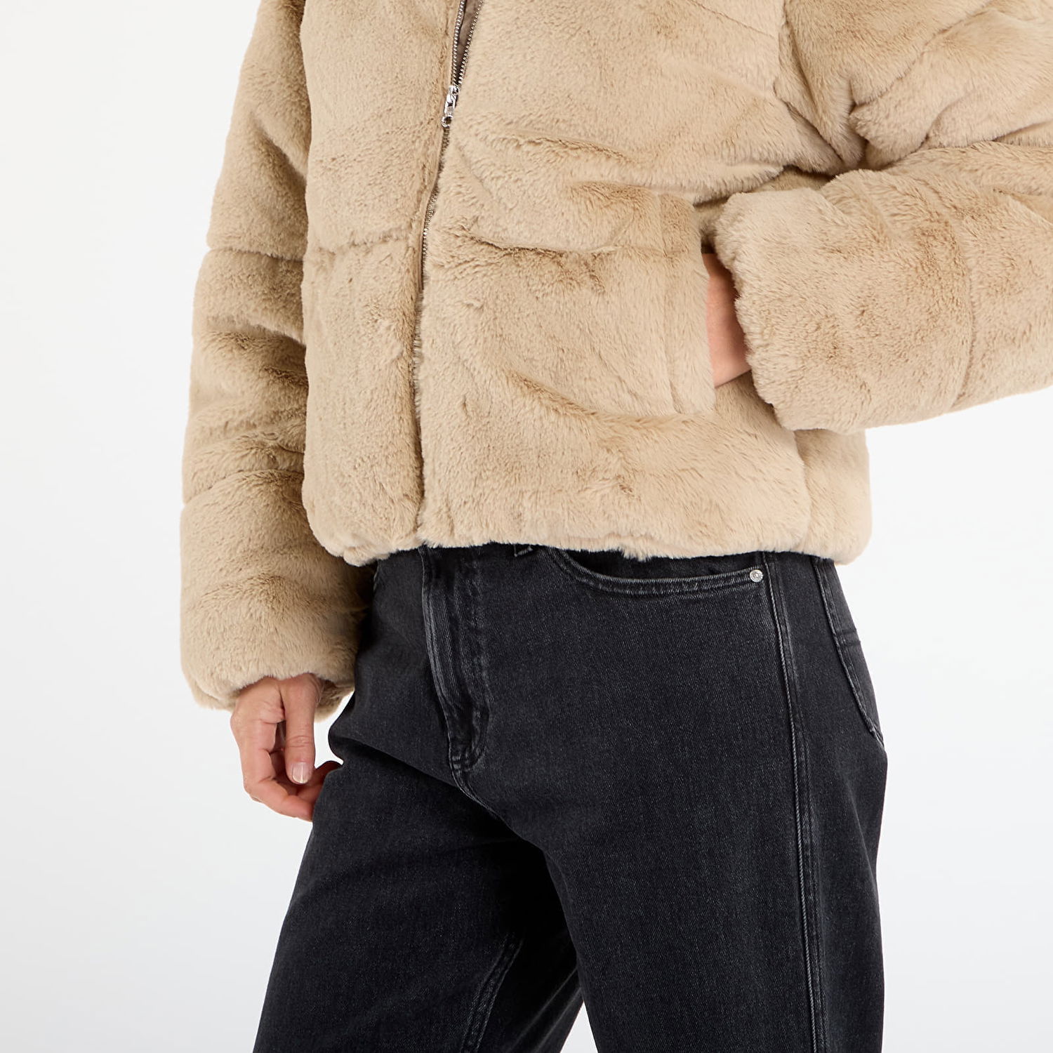 Puffer jakke Urban Classics Short Faux Fur Puffer Jacket Beige | TB7935-04732, 1