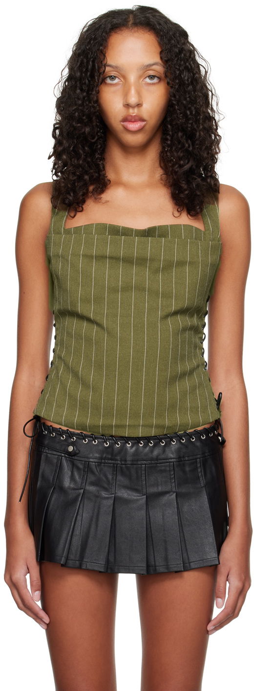 Tanktop Miaou Miaou Vallois Pinstriped Corset Top Grøn | 7061SWBOVP