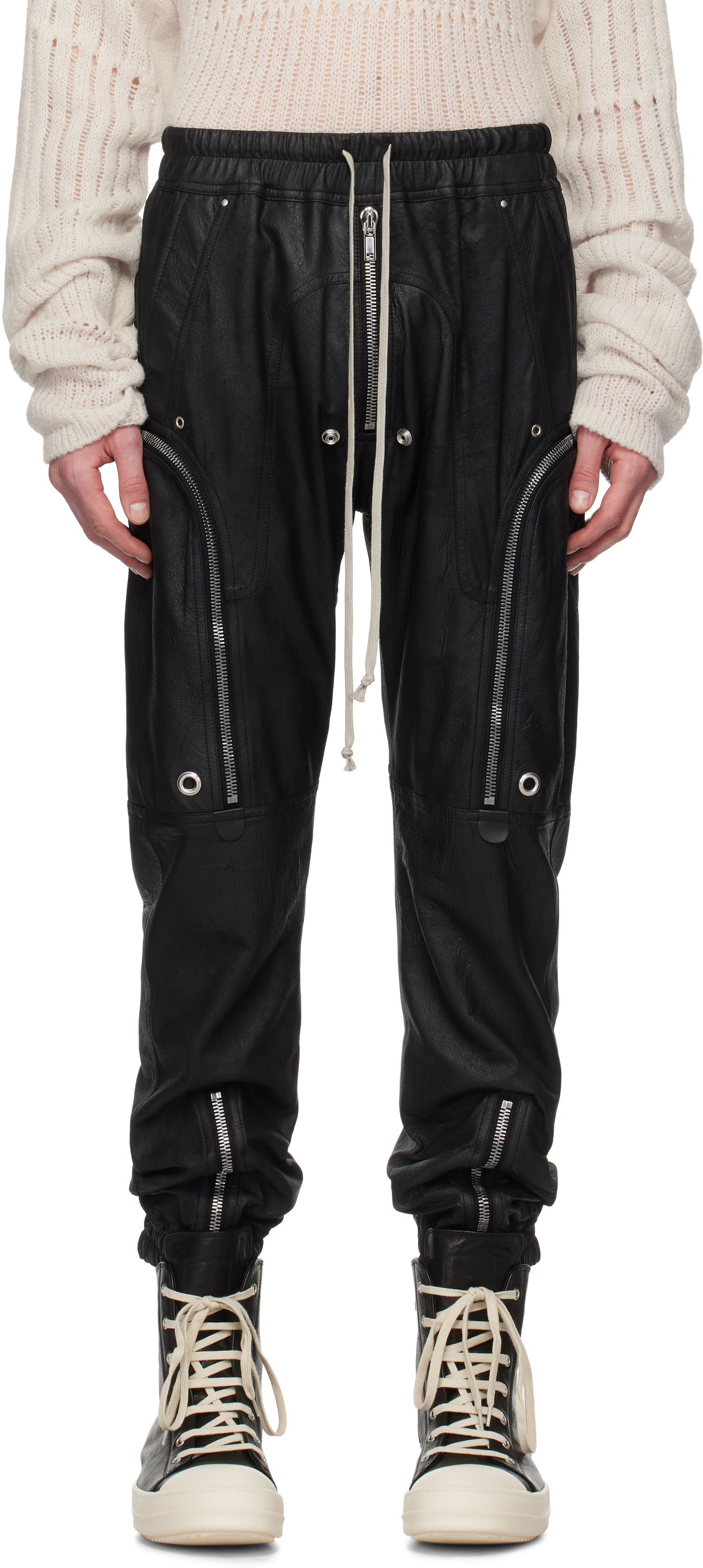 Cargo bukser Rick Owens Rick Owens Hollywood Bauhaus Leather Cargo Pants Sort | RU01E5377 LBA, 0