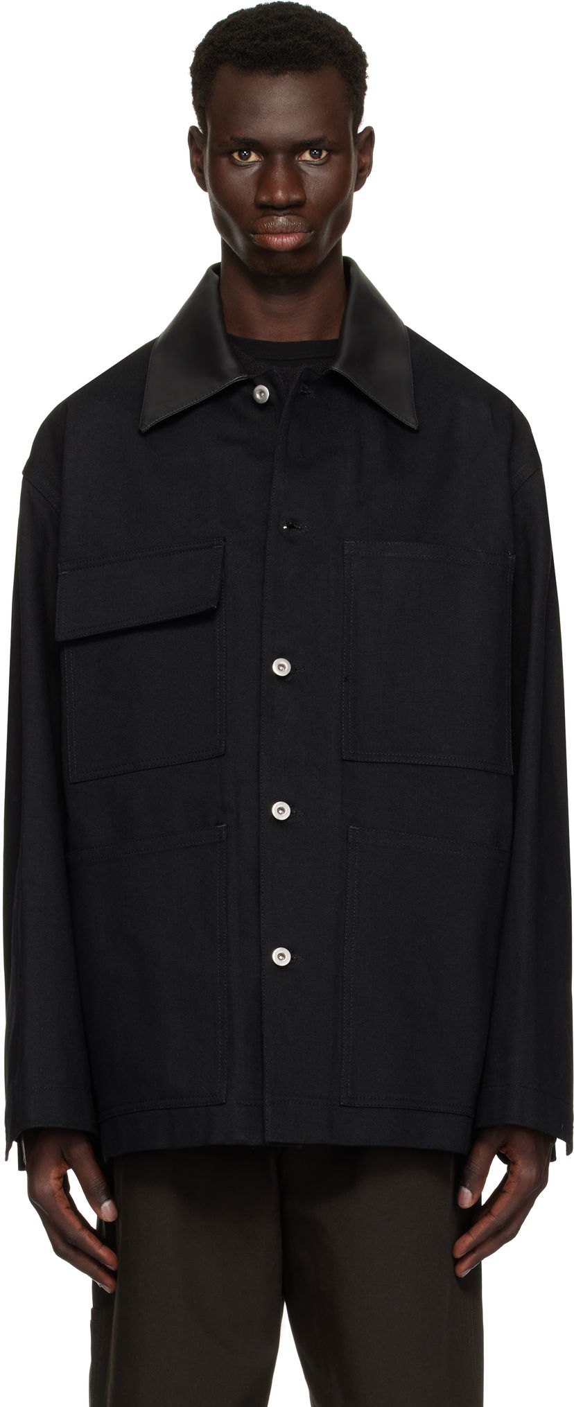 Jakke Jil Sander Jil Sander Leather Collar Denim Jacket Sort | J22SW0033_J46655