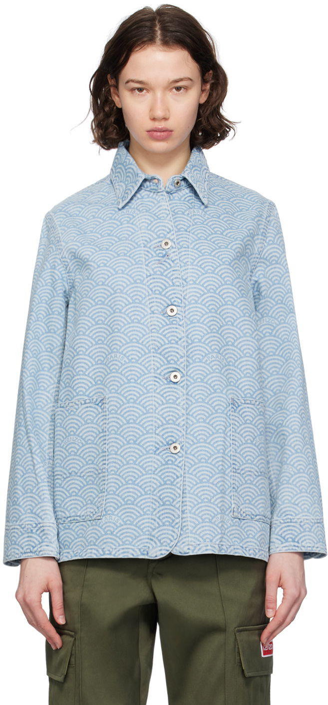 Jakke KENZO Blue Paris Pattern Denim Jacket Blå | FE52DV2436K4, 0