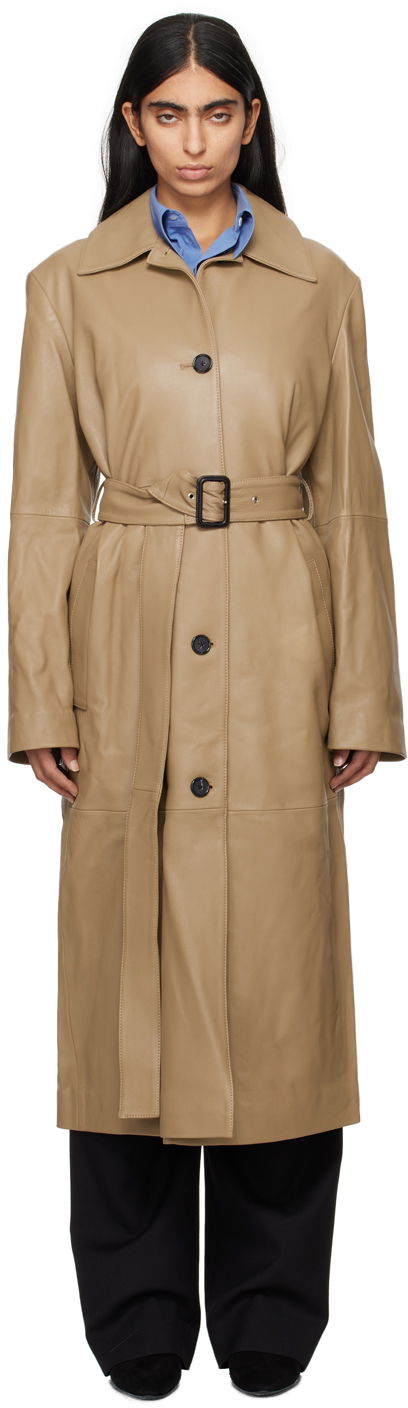 Trenchcoat TOTEME TOTEME Long Belted Leather Coat Beige | 244-WRO0157-LE0083