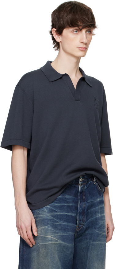Polo skjorte MAISON KITSUNÉ Maison Kitsuné Fox Head Embroidered Knitted Polo Mørkeblå | OM00205KT1135, 1