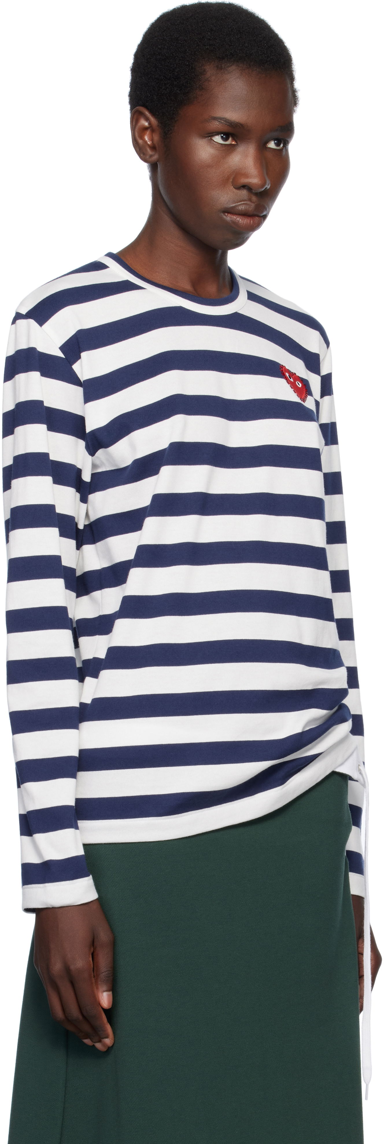T-shirt Comme des Garçons COMME des GARCONS PLAY Long Sleeve Striped Rhinestone T-Shirt Mørkeblå | AX-T805-051, 1