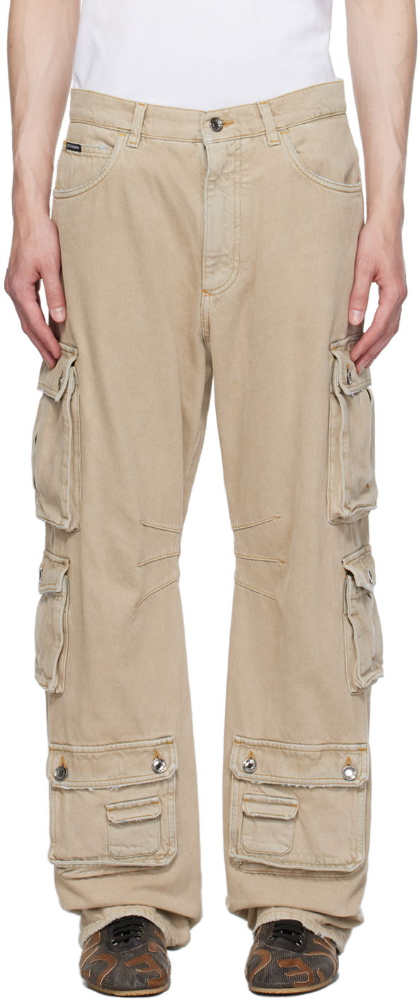 Cargo bukser Dolce & Gabbana Beige Distressed Denim Cargo Pants Beige | GVK6XDG8JL1