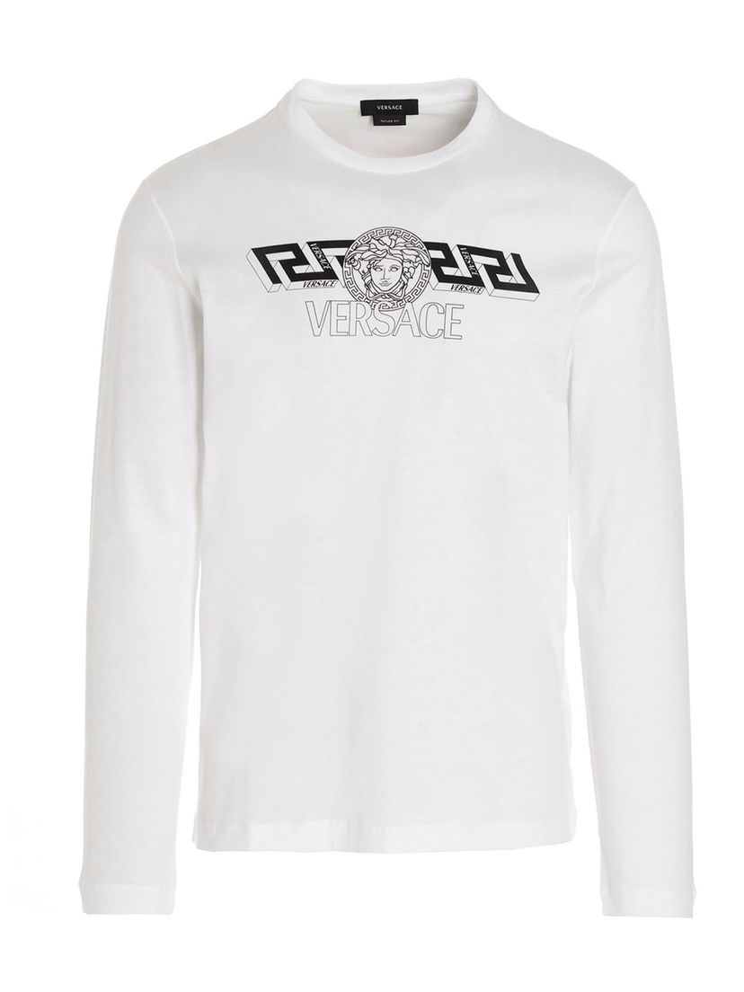 T-shirt Versace Logo Print Long Sleeves T-Shirt White Hvid | 1004229-1A02800-1W000