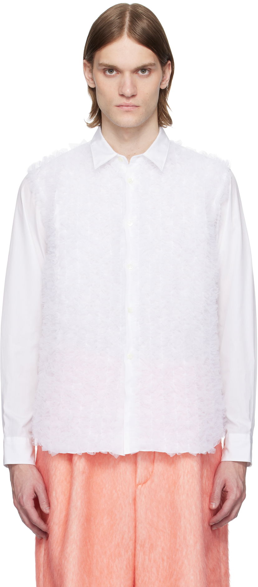 Skjorte Comme des Garçons Homme Plus Cotton Broad & Nylon Tulle Shirt Hvid | PO-B025-051