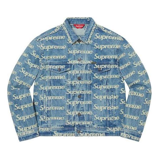 Bomberjakke Supreme Frayed Logos Denim Trucker Jacket Blå | SUP-SS21-667