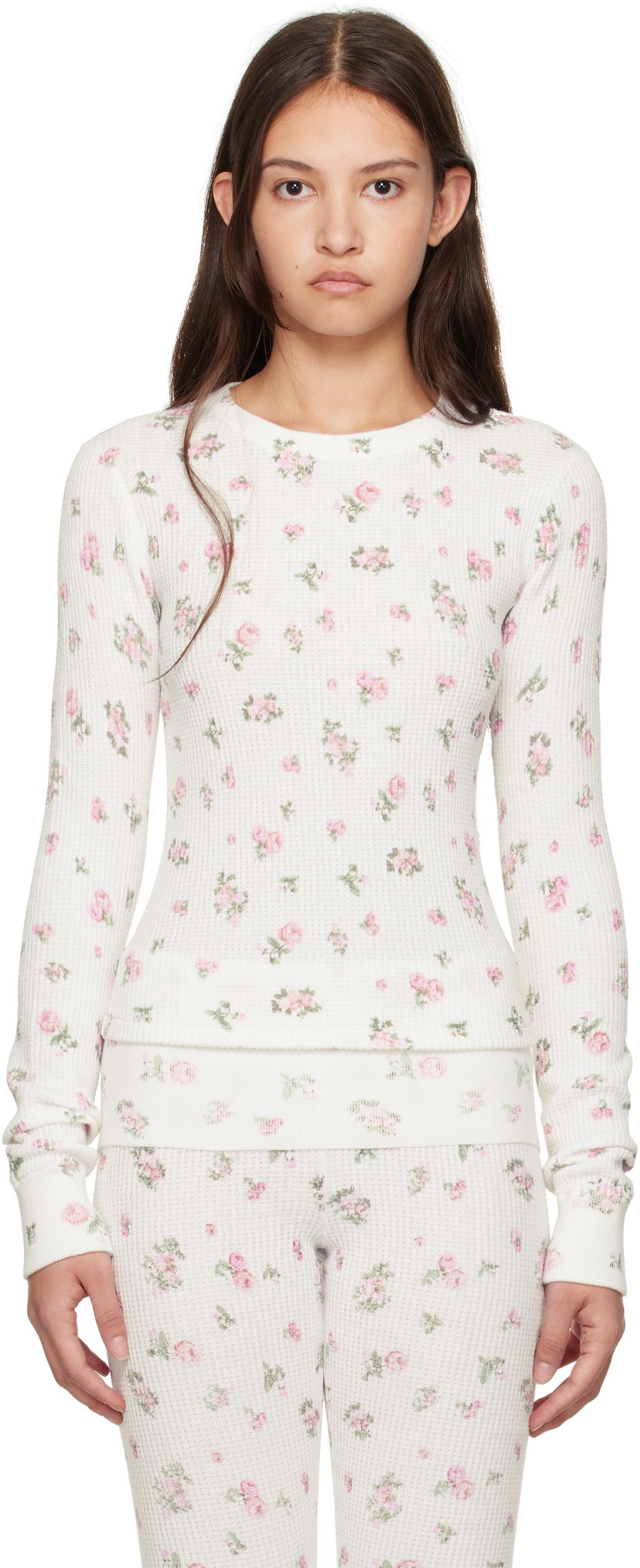 T-shirt GUIZIO Guizio Long Sleeve Rosebud Thermal Top Hvid | H24101K082