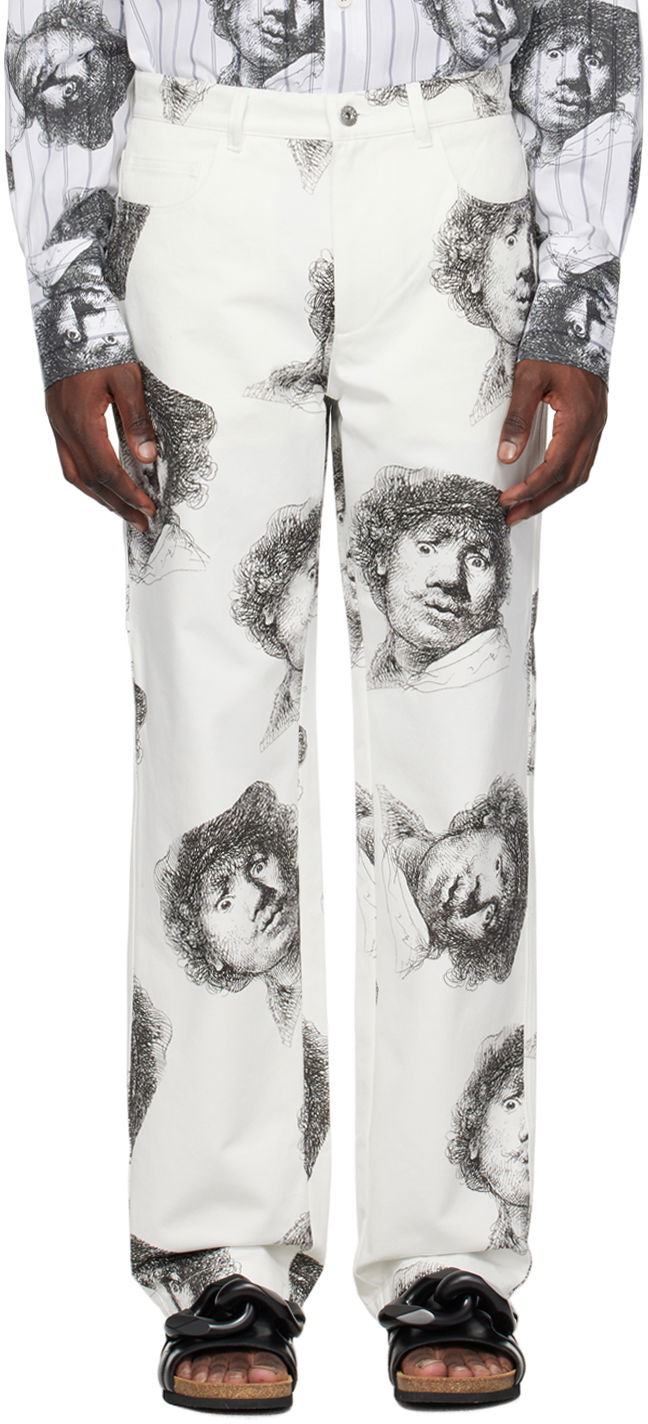 Bukser JW Anderson Printed Straight-Leg Jeans Hvid | TR0269-PG1153