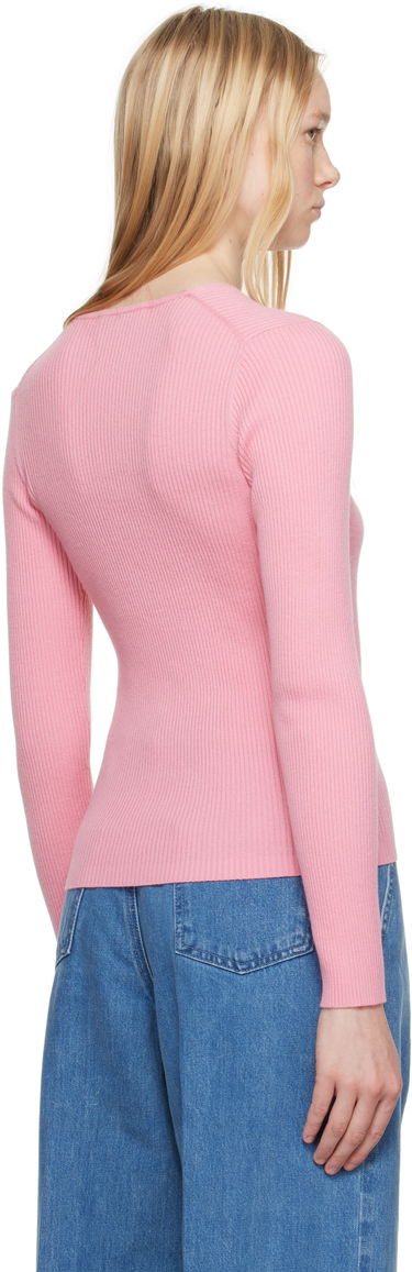 Sweater MAISON KITSUNÉ Maison Kitsuné Baby Fox Patch Fine Ribbed Cardigan Lyserød | OW00501KT1091, 2