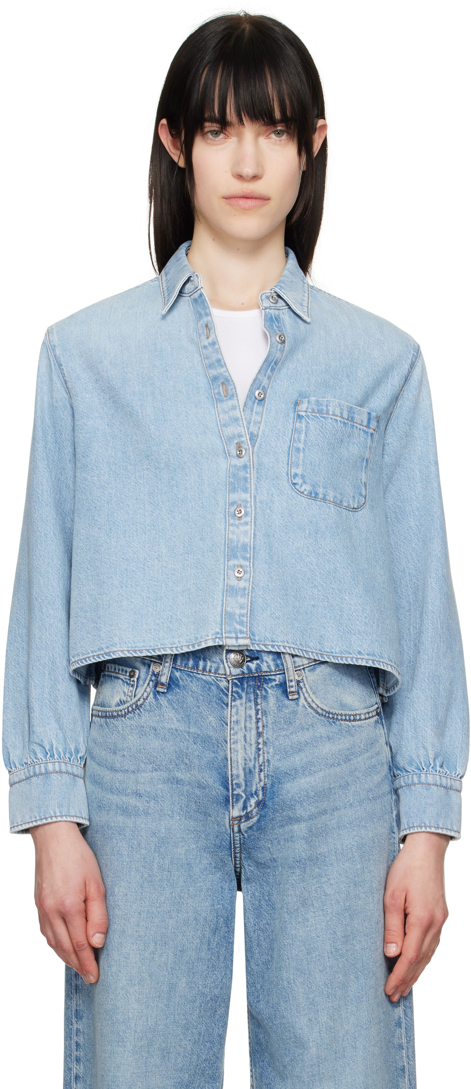Skjorte rag & bone Rag & Bone Featherweight Cropped Maxine Denim Shirt Blå | WDD25S1446UFGR, 0