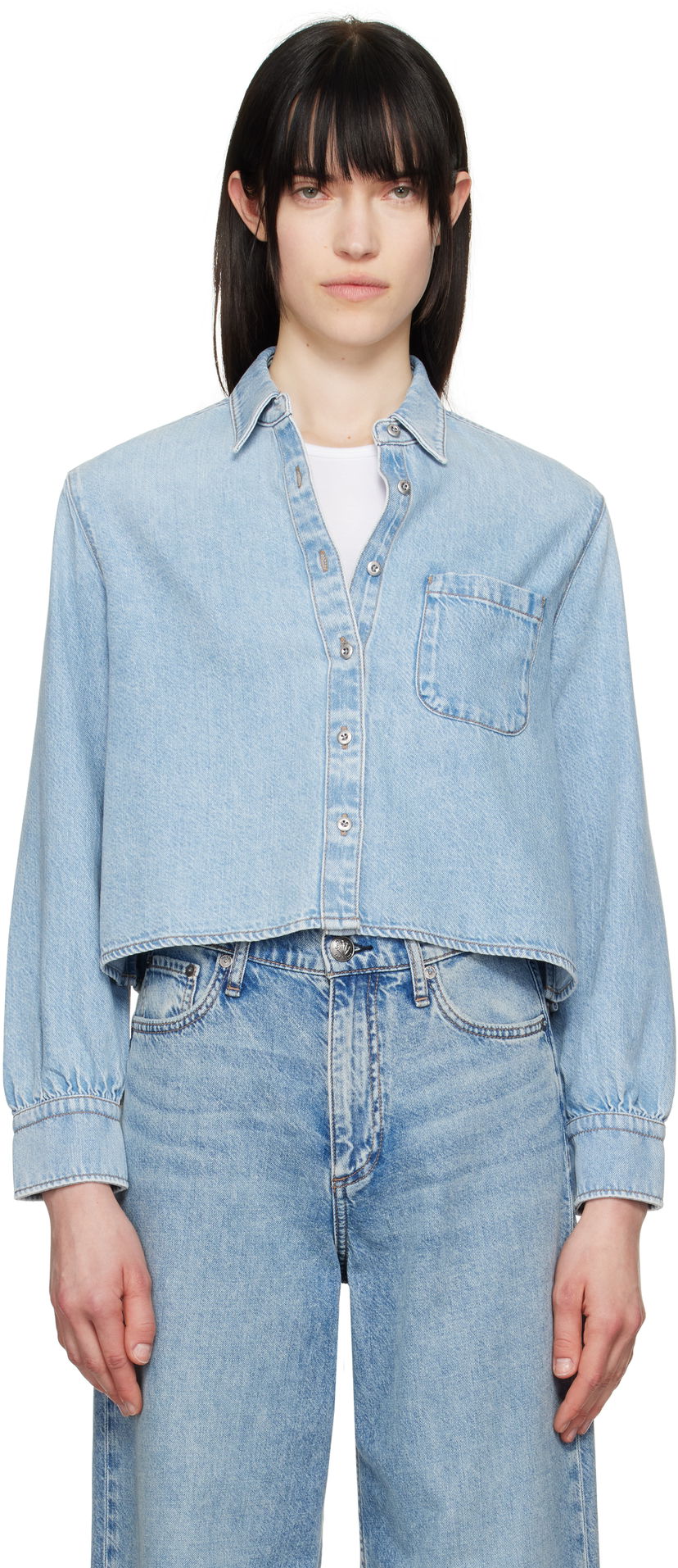 Skjorte rag & bone Rag & Bone Featherweight Cropped Maxine Denim Shirt Blå | WDD25S1446UFGR