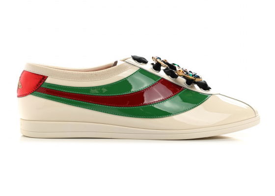 Sneakers og sko Gucci Falacer Patent Leather Sneaker White Red Crystal (Women's) Grøn | 519278 BS7Y0 9067