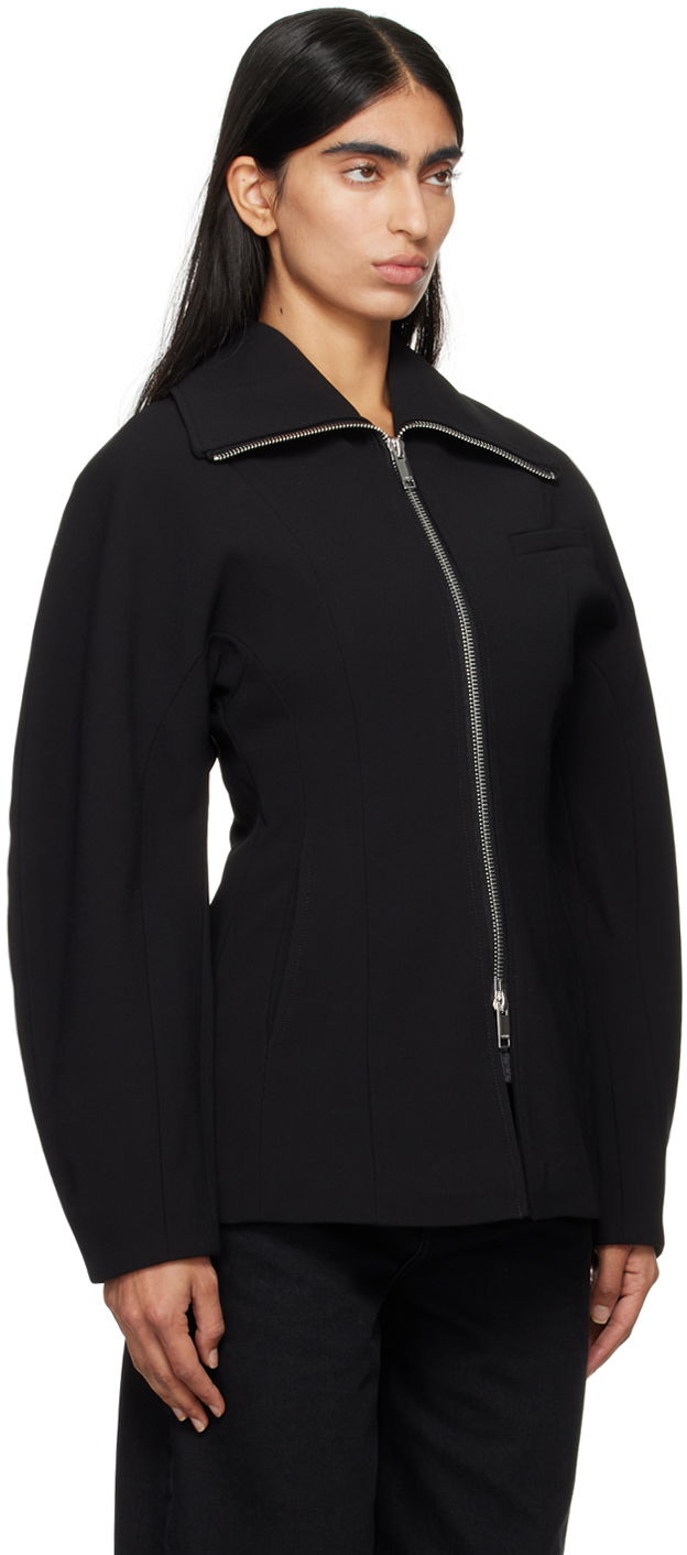 Jakke GANNI GANNI Bonded Crepe Curve Sleeve Jacket Sort | F9608, 1
