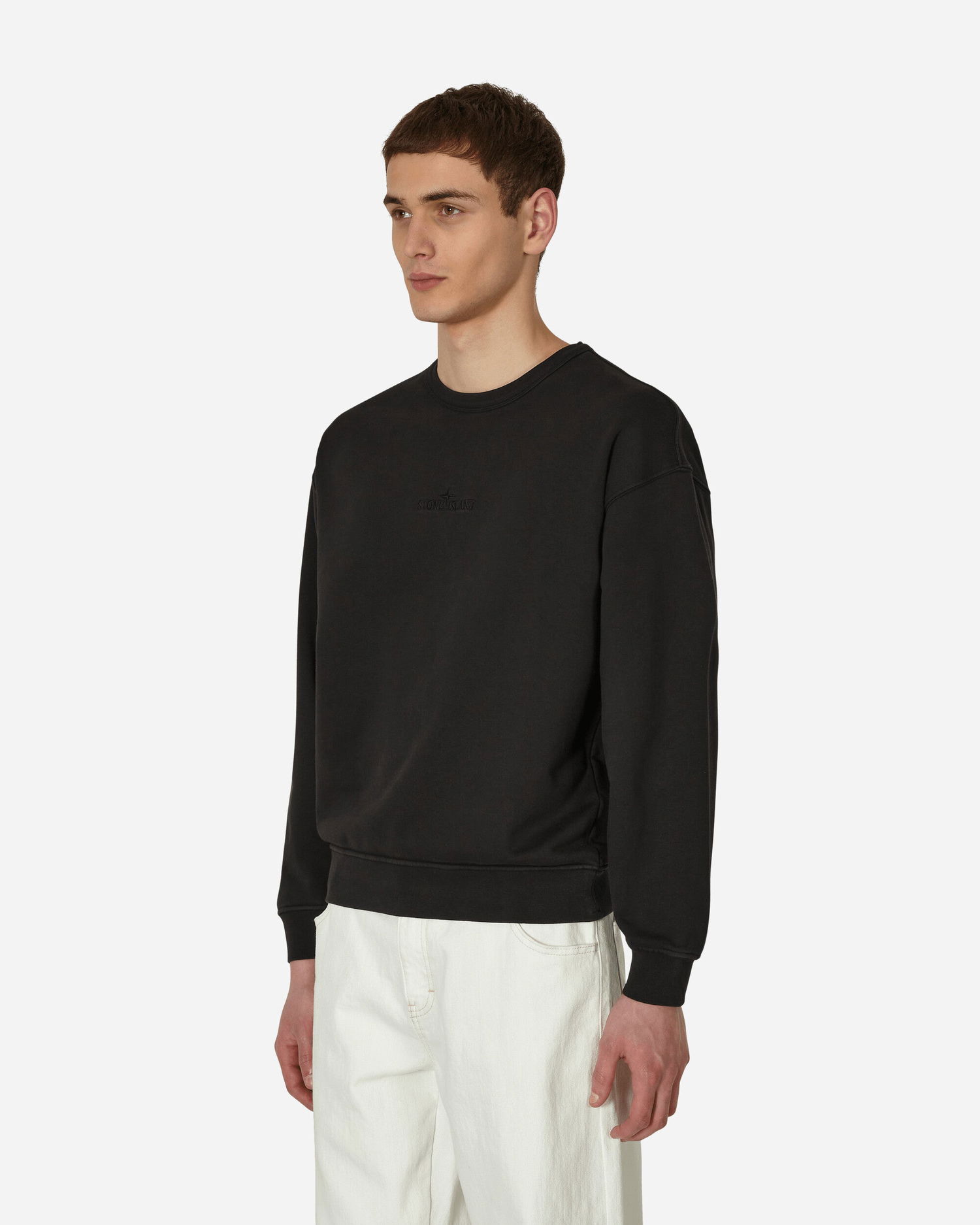 Sweater Stone Island Garment Dyed Embroidered Logo Crewneck Sort | MO781562951 V0029, 1