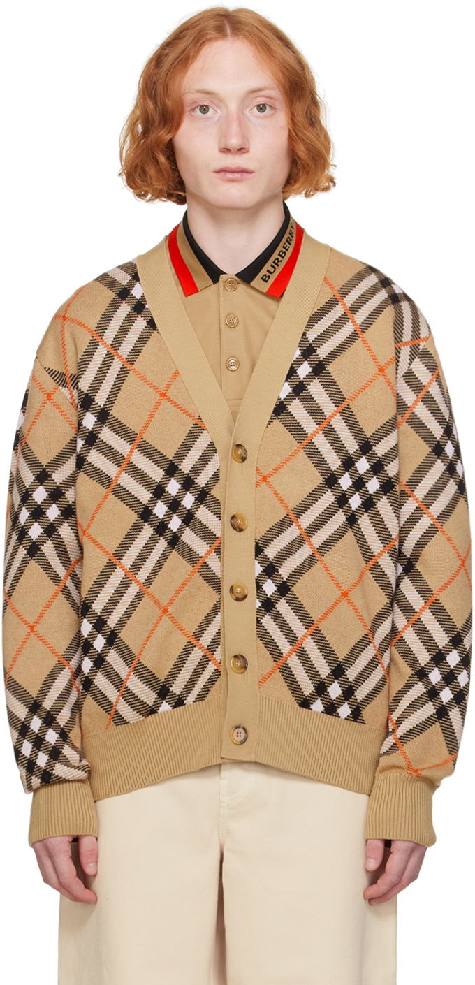 Sweater Burberry Beige Check Cardigan Beige | 8093494
