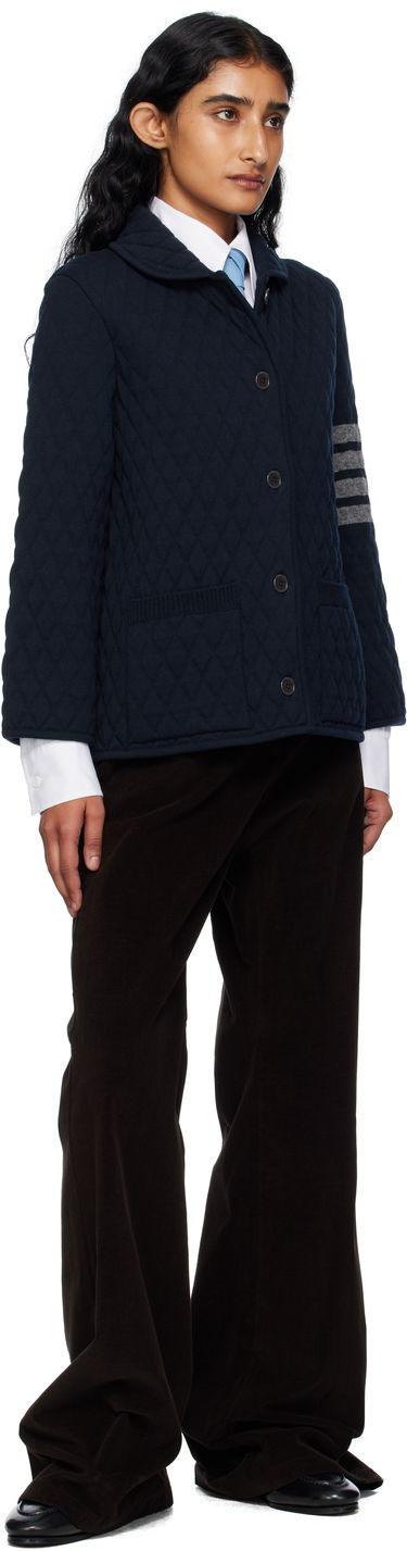 Jakke Thom Browne Thom Browne Quilted Knit Merino Wool 4-Bar Work Jacket Mørkeblå | FKJ117A-Y1029, 3