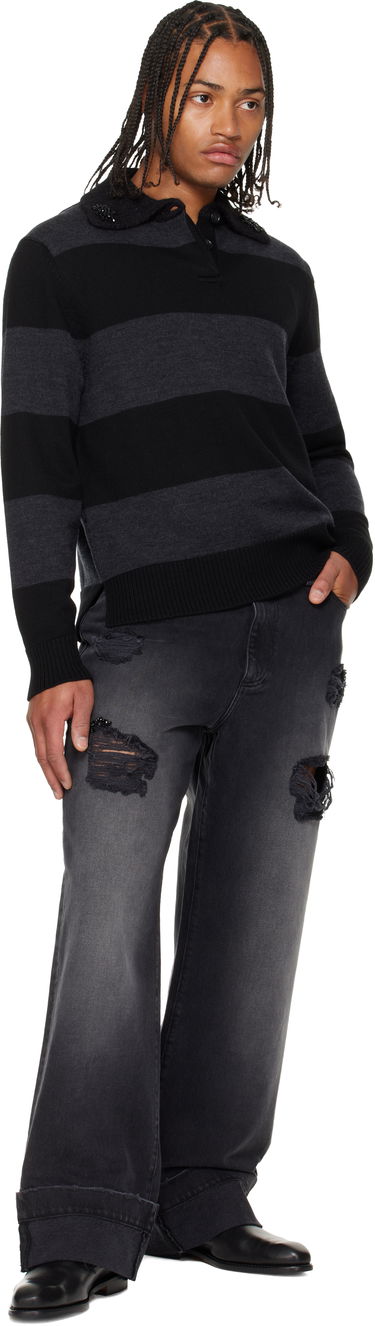 Jeans Simone Rocha Simone Rocha Embellished Distressed Wide-Leg Cuffed Jeans Sort | 4161B 1239D, 3