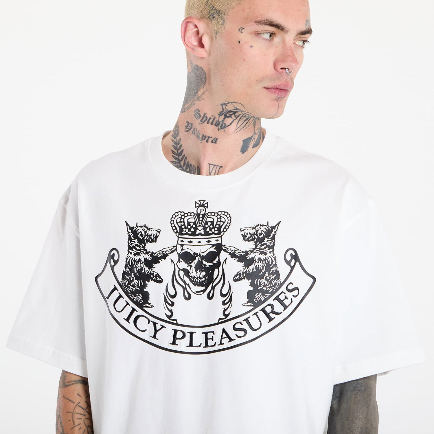 T-shirt Pleasures PLEASURES Skull Crest Heavyweight T-Shirt Hvid | P25JC009-WHITE, 1