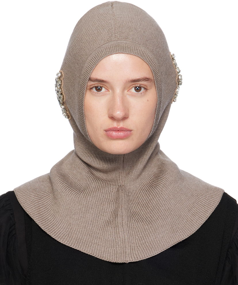 Beanie Simone Rocha Simone Rocha Embellished Knit Balaclava Beige | KMK5WB 0647