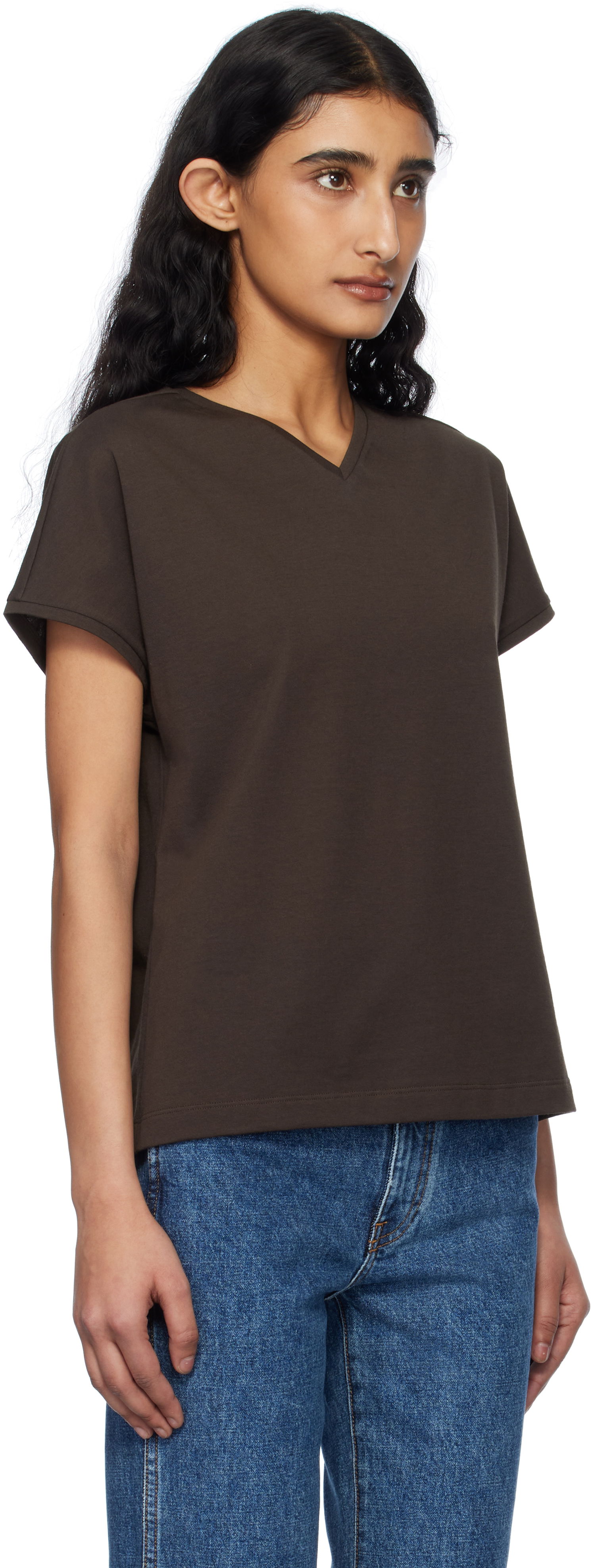 T-shirt Khaite Khaite Devra V-Neck T-Shirt Brun | 2377166, 1