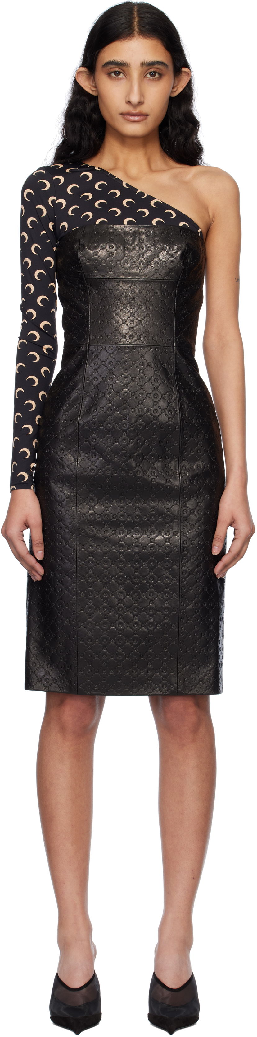 Kjole Marine Serre Marine Serre Moonogram Embossed Leather Midi Dress Sort | WDR315A RLEA0021