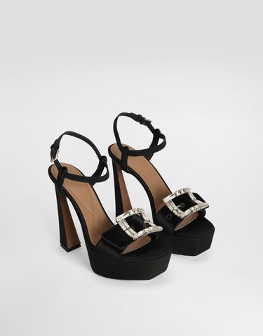 Tilbehør Dolce & Gabbana Dolce & Gabbana Velvet Platform Sandals With Jeweled Buckle Sort | CR1836A9S2080999, 1