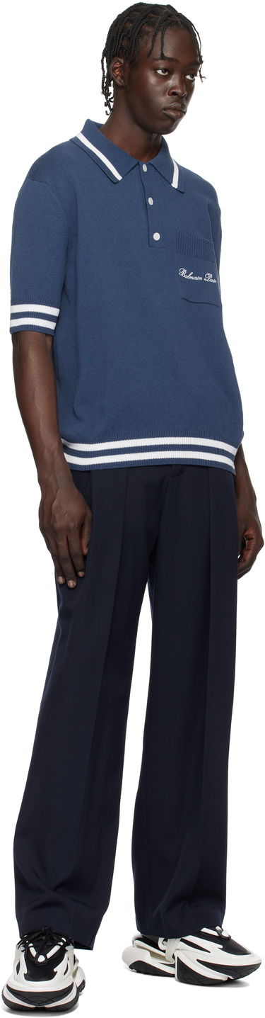 Polo skjorte Balmain Cotton-Blend Knit Polo Shirt Blå | EH1GB046KF96, 3