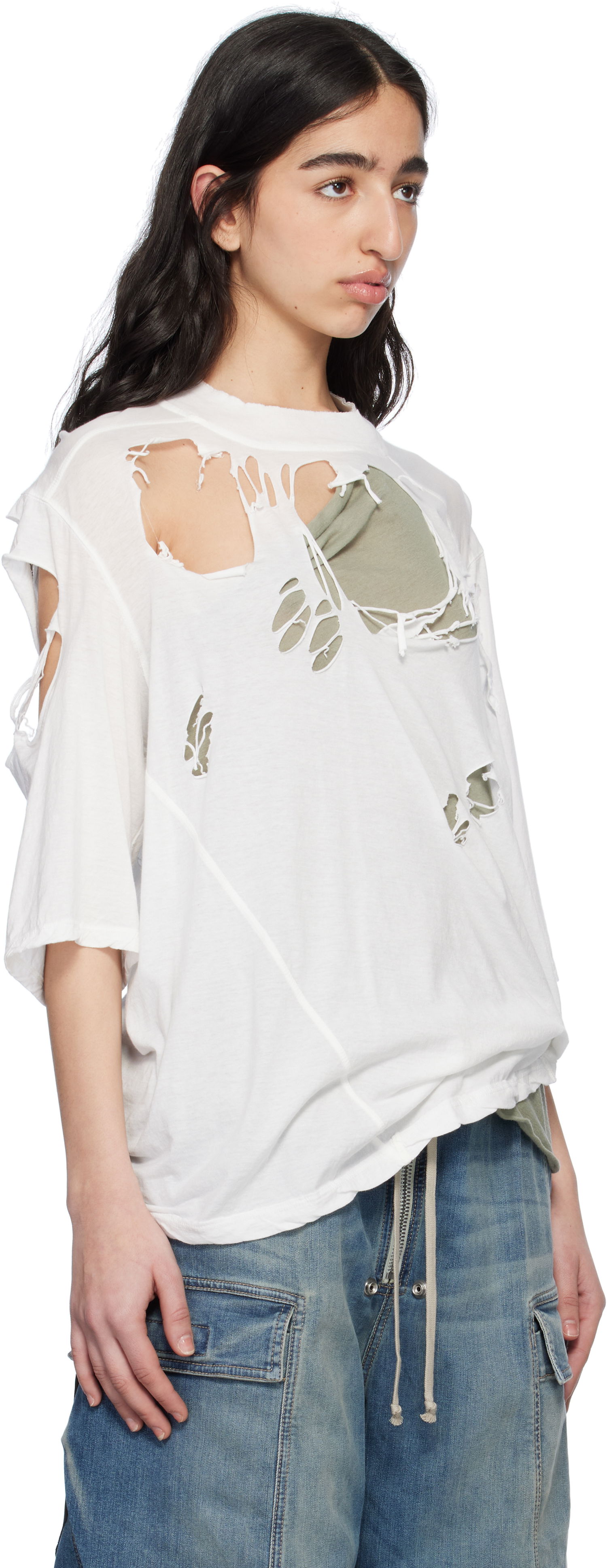 T-shirt Rick Owens Rick Owens DRKSHDW Distressed T-Shirt Hvid | DS01E3201 BHDSD, 1