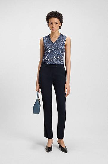 Bukser BOSS Slim-Fit Trousers with Slit Hems Mørkeblå | 50541990, 1