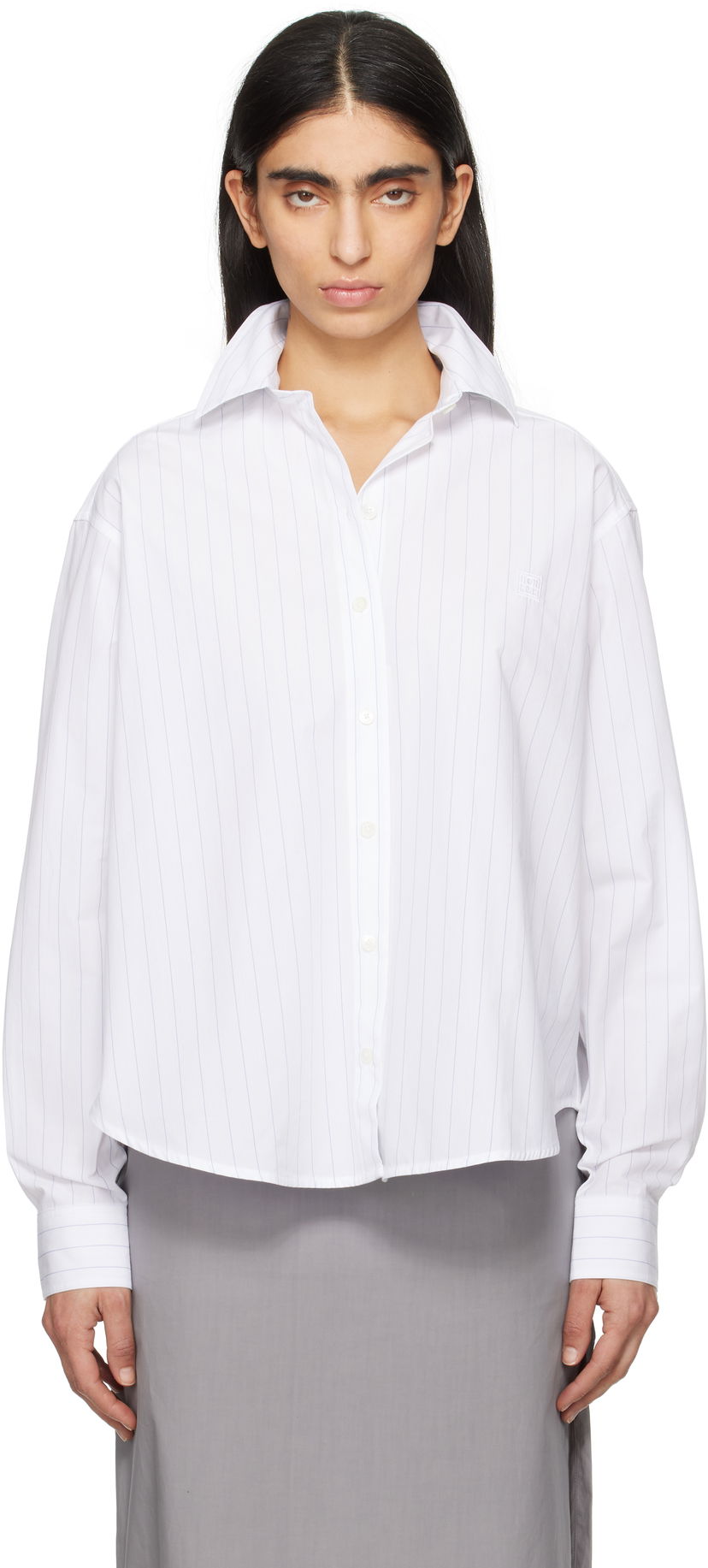 Skjorte TOTEME TOTEME Monogram Striped Cropped Shirt Hvid | 252-WRT0356-FB0076